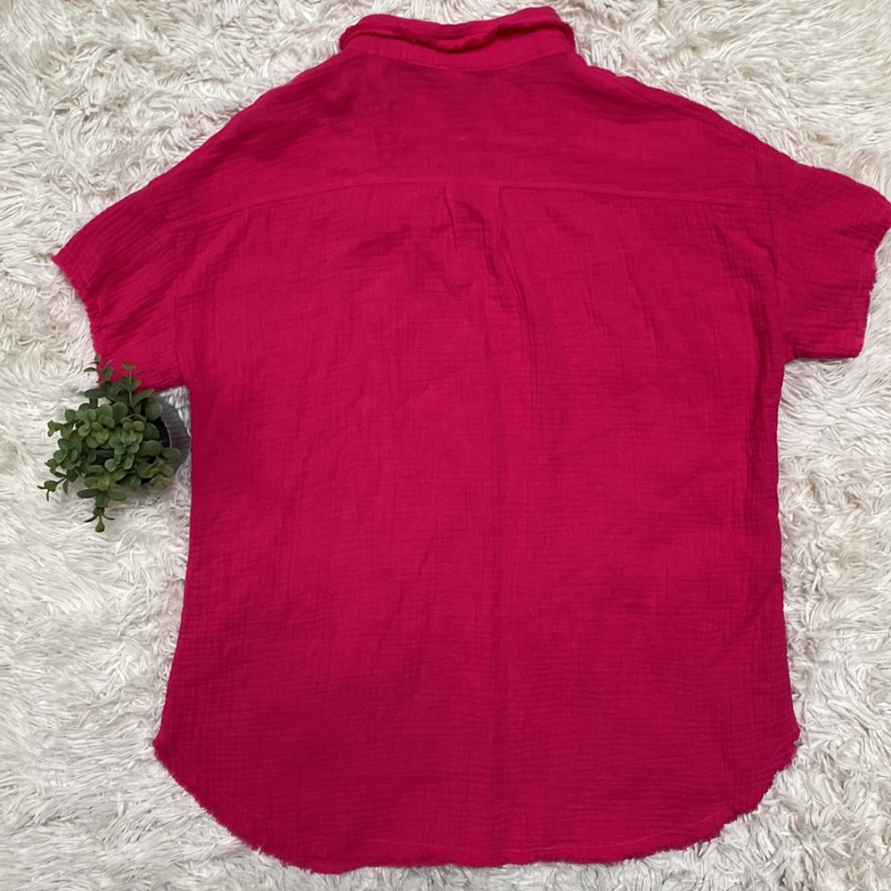 Zenana Button Down Gauze Top 💗 Pink - Picture 4 of 14